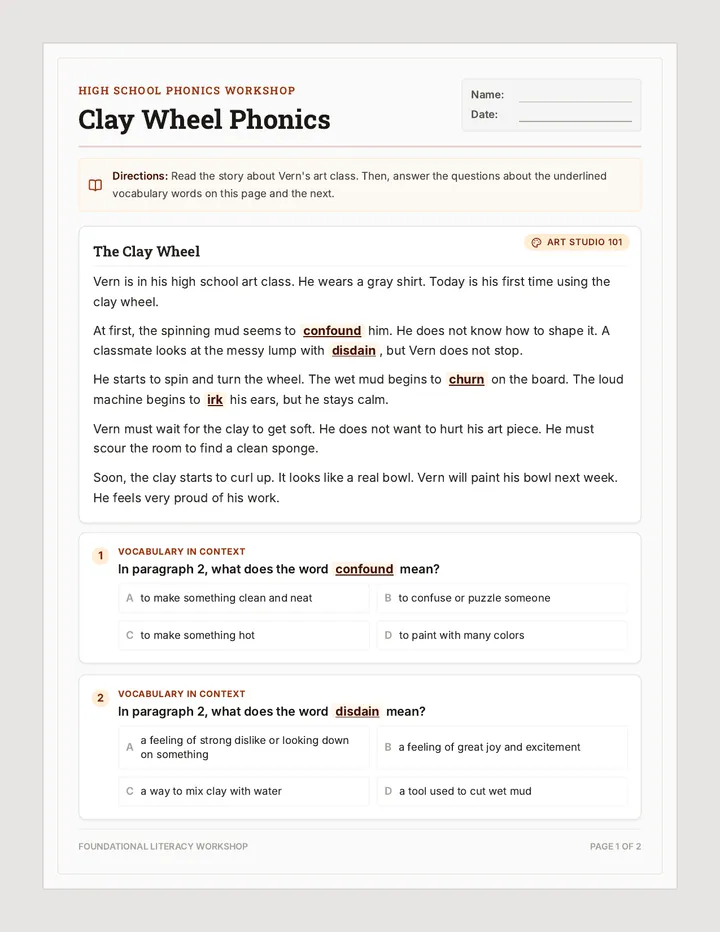 Clay Wheel Worksheet