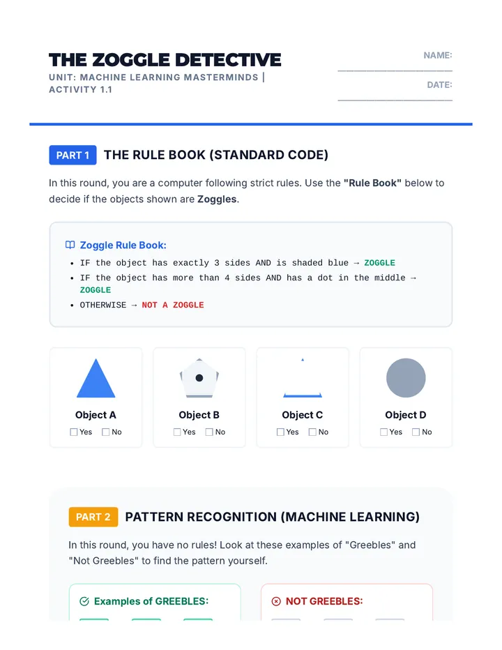Human Algorithm Worksheet