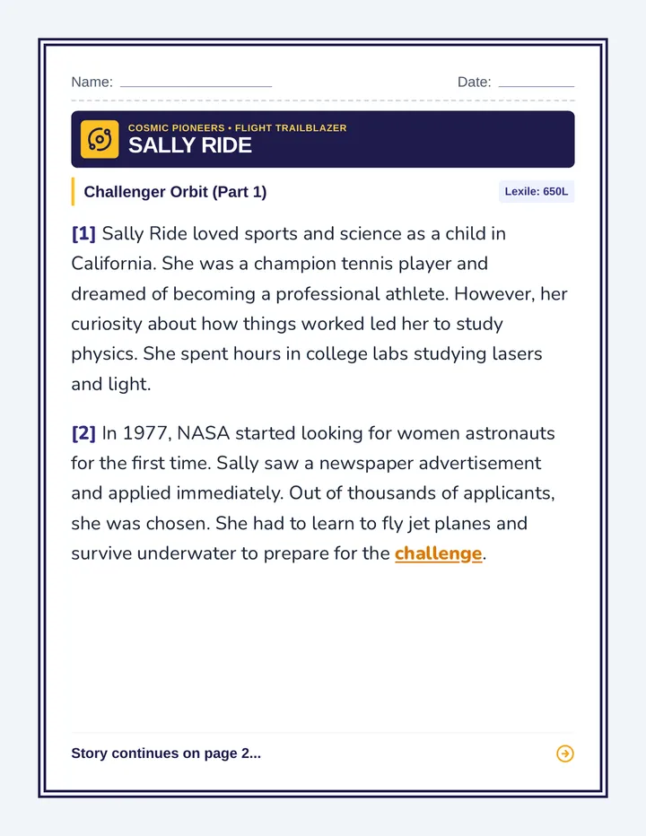 Sally Ride Worksheet