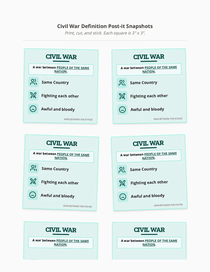 Civil War Definition Post-it Snapshots
