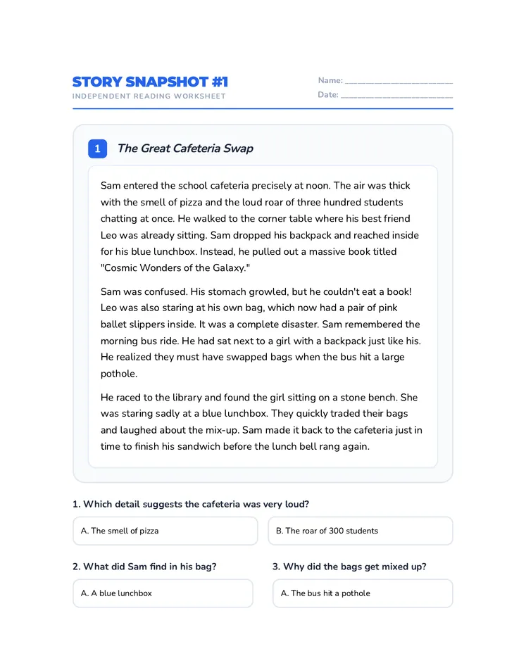 Story Snapshots Independent Worksheets Advanced Final