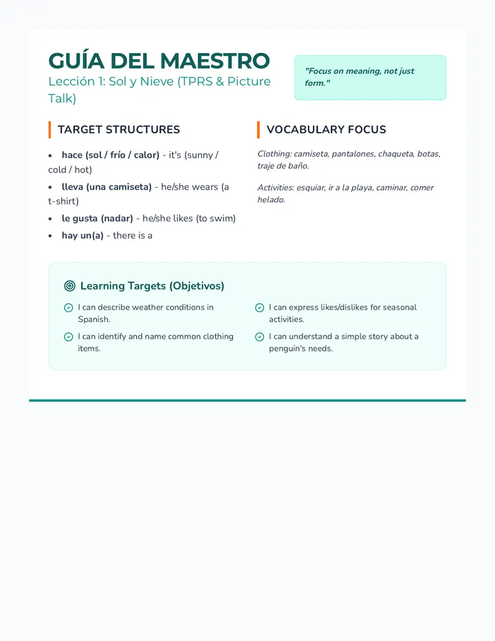 Guia Maestro Leccion 1 Teacher Guide Revision 1