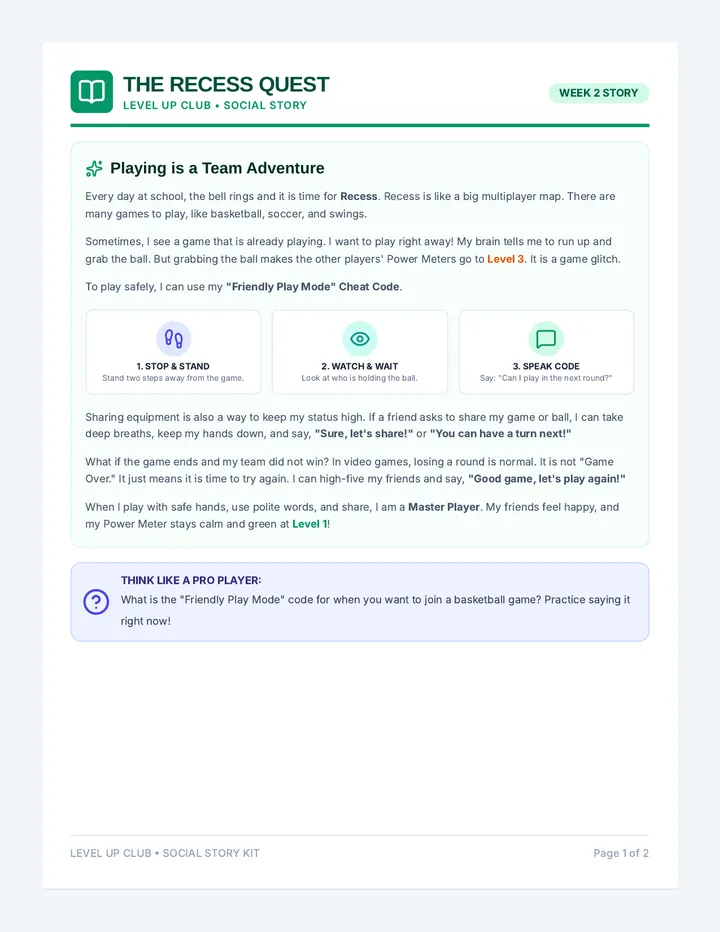 Playground Pause Social Stories