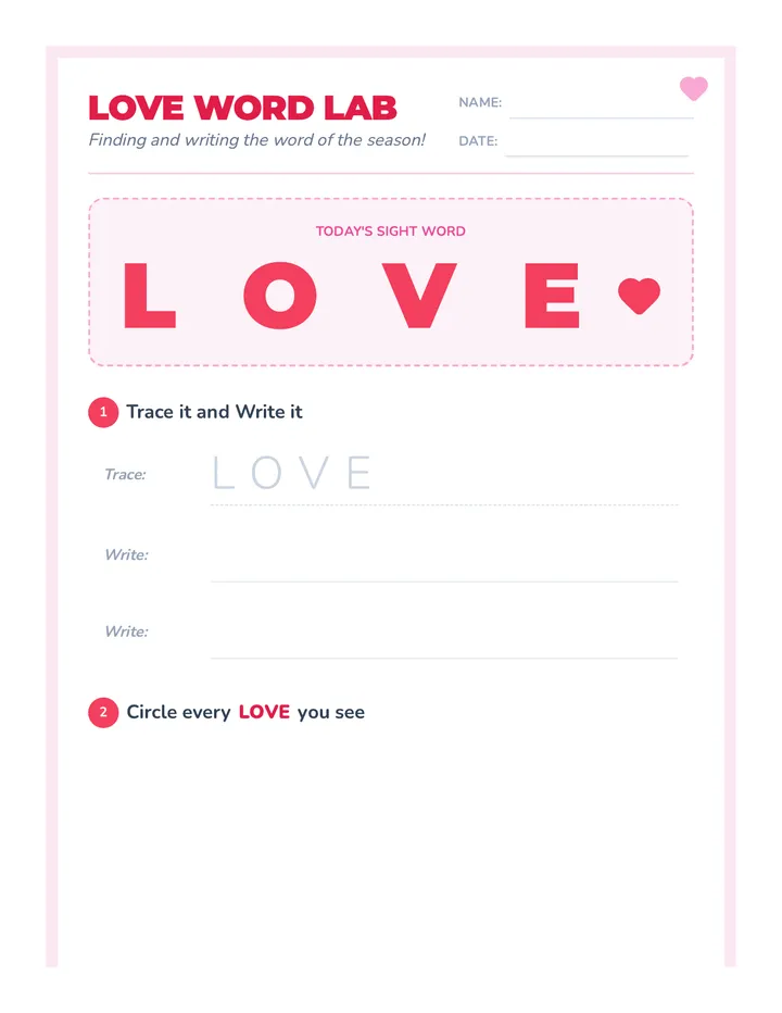 Love Word Lab Worksheet