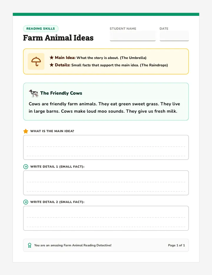 Cow Ideas Worksheet
