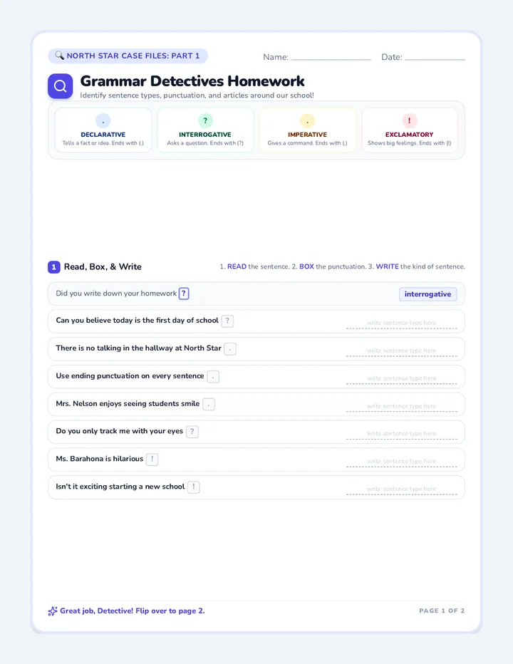 Grammar Detectives Homework