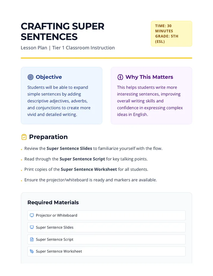 Super Sentence Lesson Plan