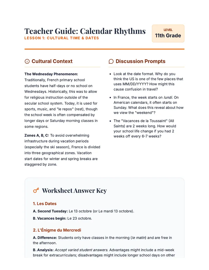 Calendar Rhythms Teacher Guide