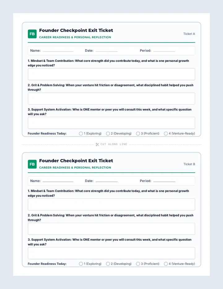 Founder Checkpoint Exit Ticket