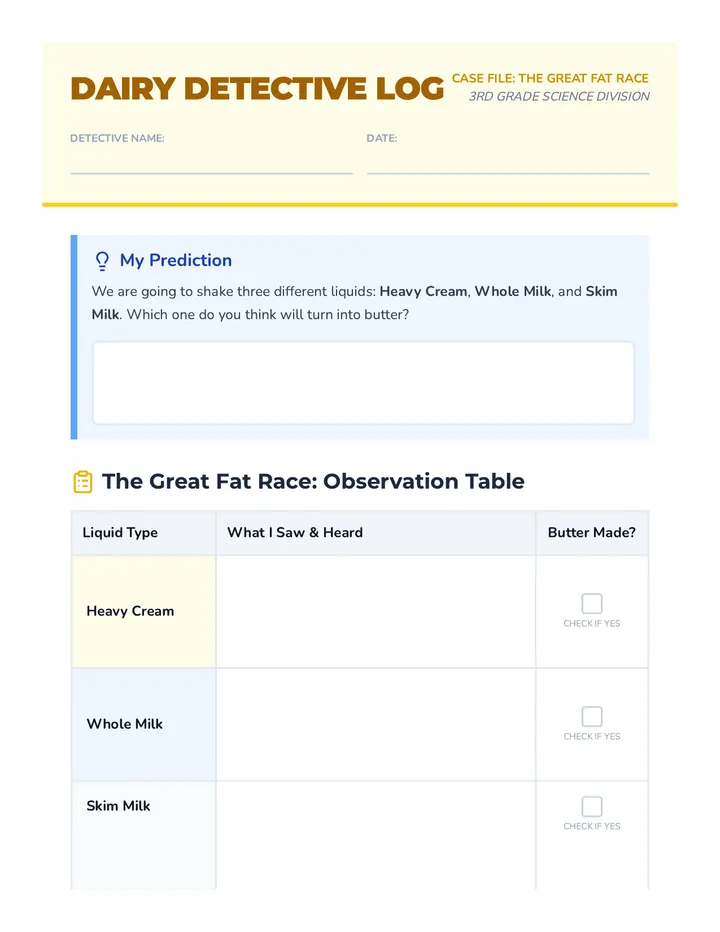 Dairy Detective Worksheet