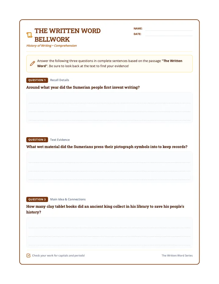 The Written Word Bellwork Worksheet