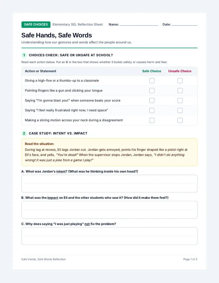 Ripple Effect Reflection Worksheet