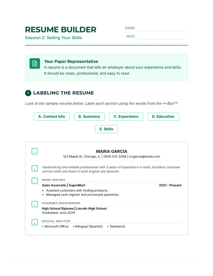 Resume Builder Worksheet