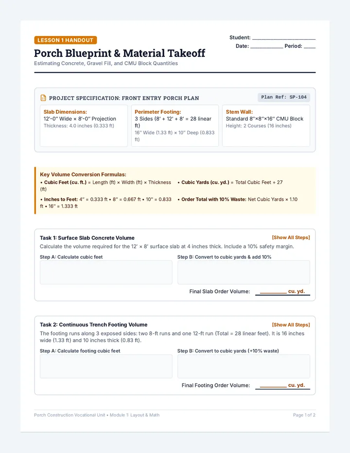 Porch Estimator Worksheet