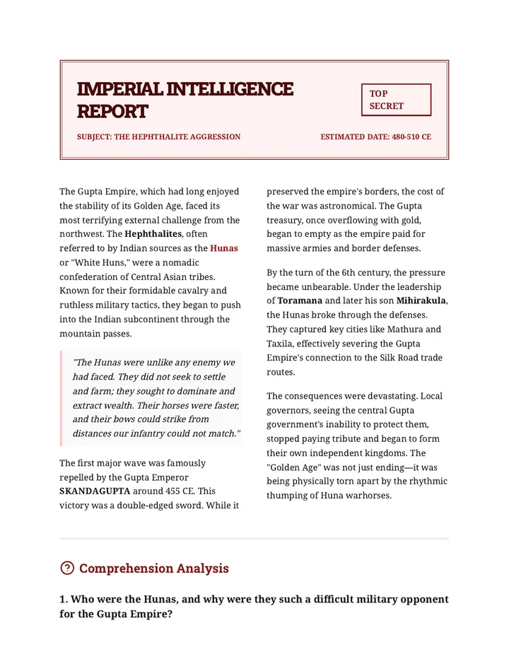 Huna Invasion Reading Comprehension
