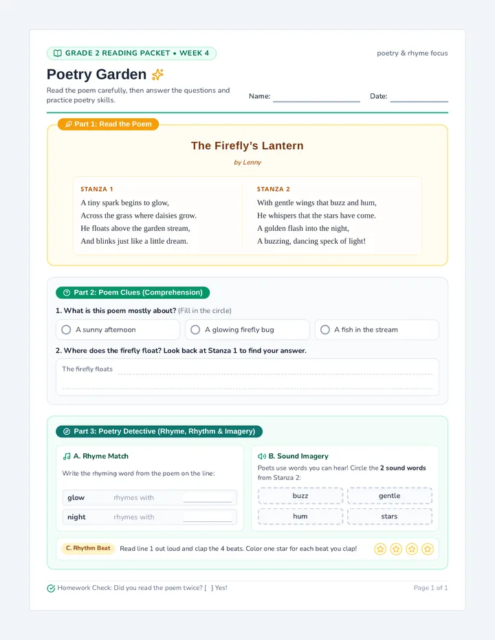 Poetry Garden Worksheet
