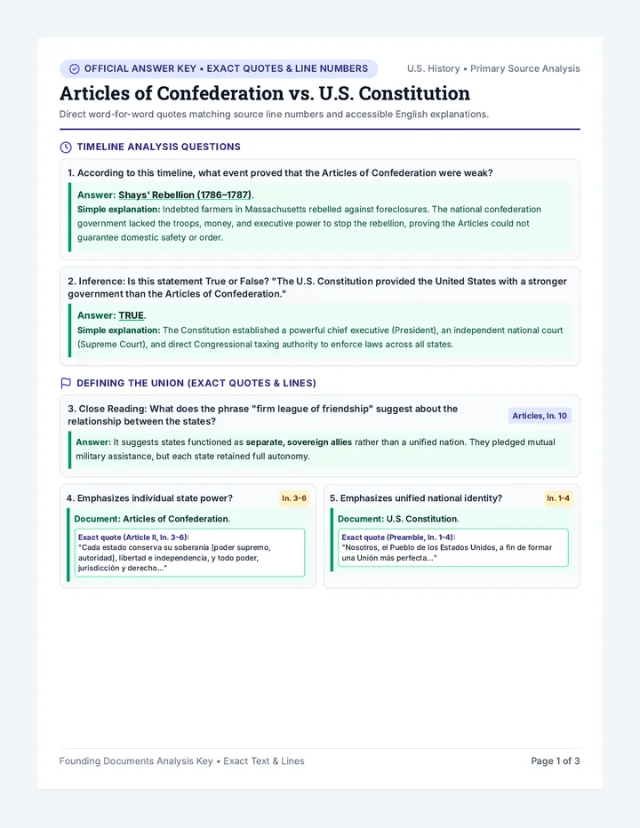 Constitution Comparison Answer Key