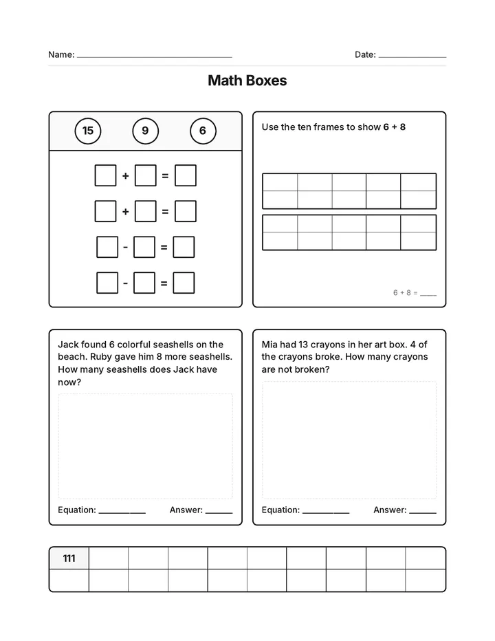 Math Boxes Set Four Worksheet