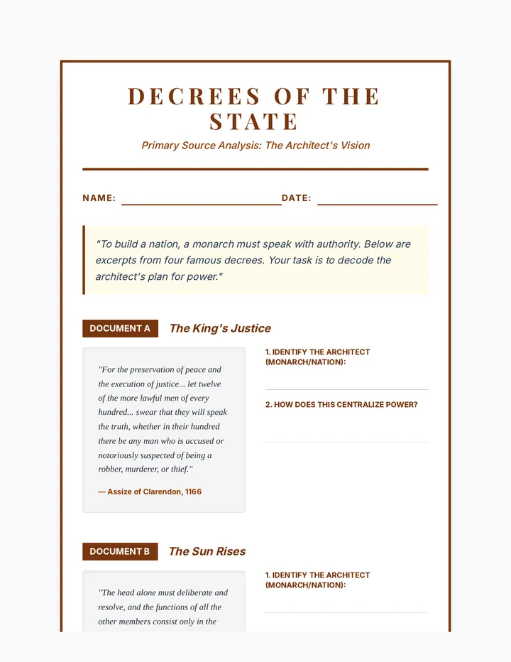 Decrees of the State Worksheet
