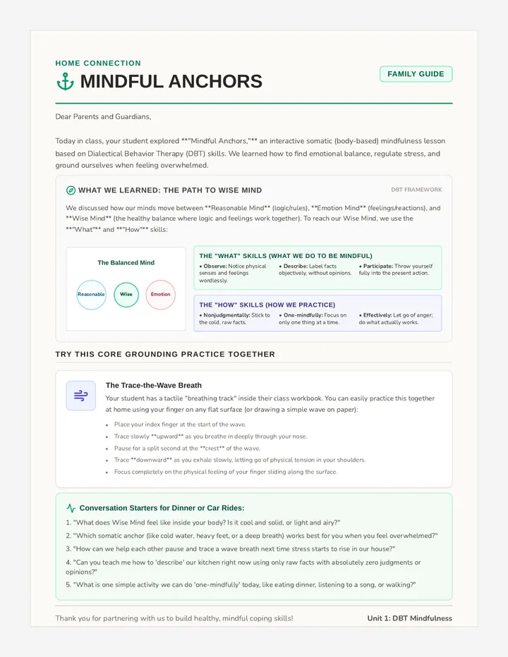 Mindful Anchors Family Letter