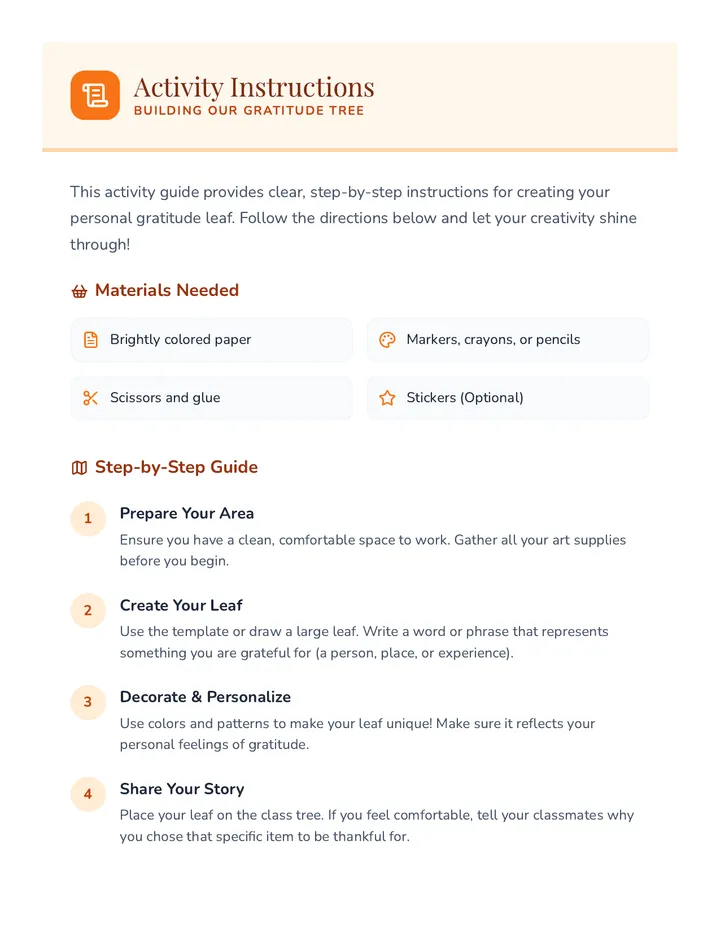 Gratitude Tree Activity Instructions