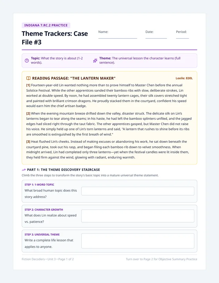 Theme Trackers Worksheet