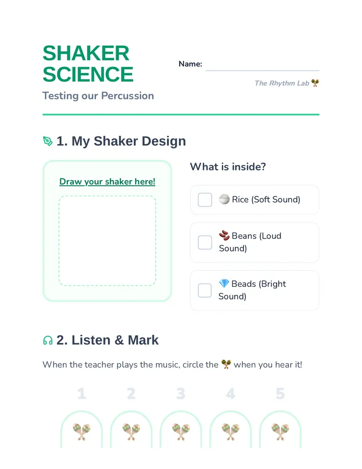 Shaker Science Worksheet