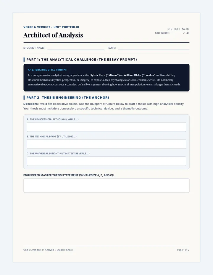 Architect of Analysis Worksheet