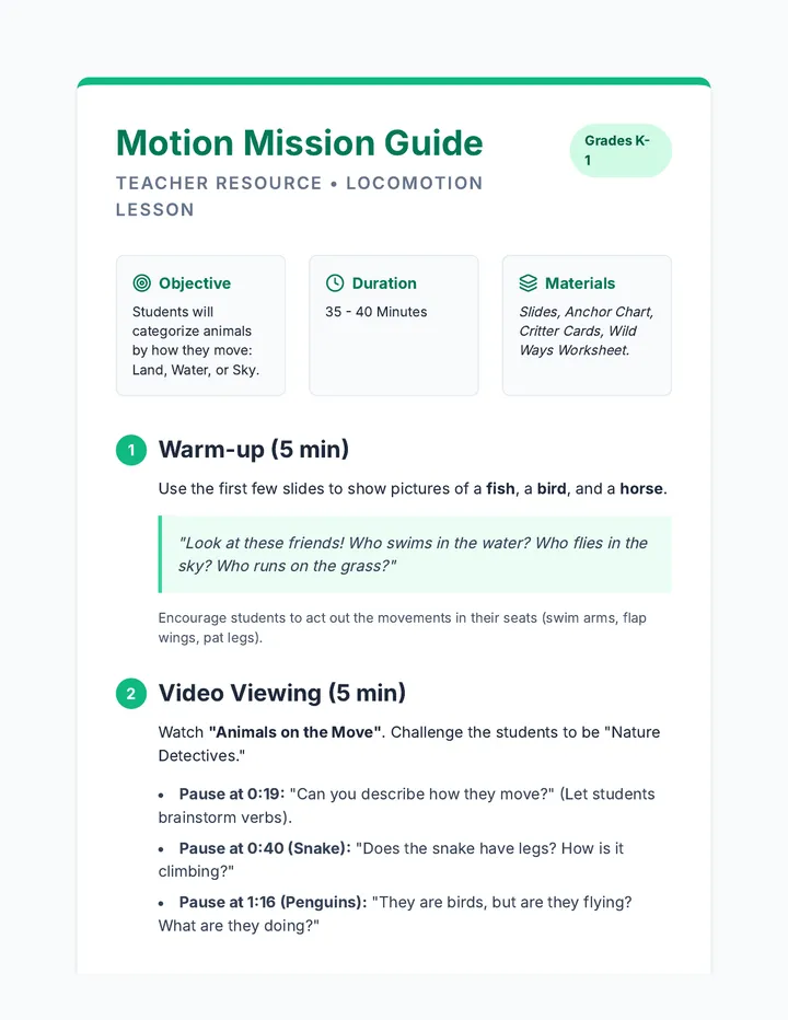 Motion Mission Teacher Guide