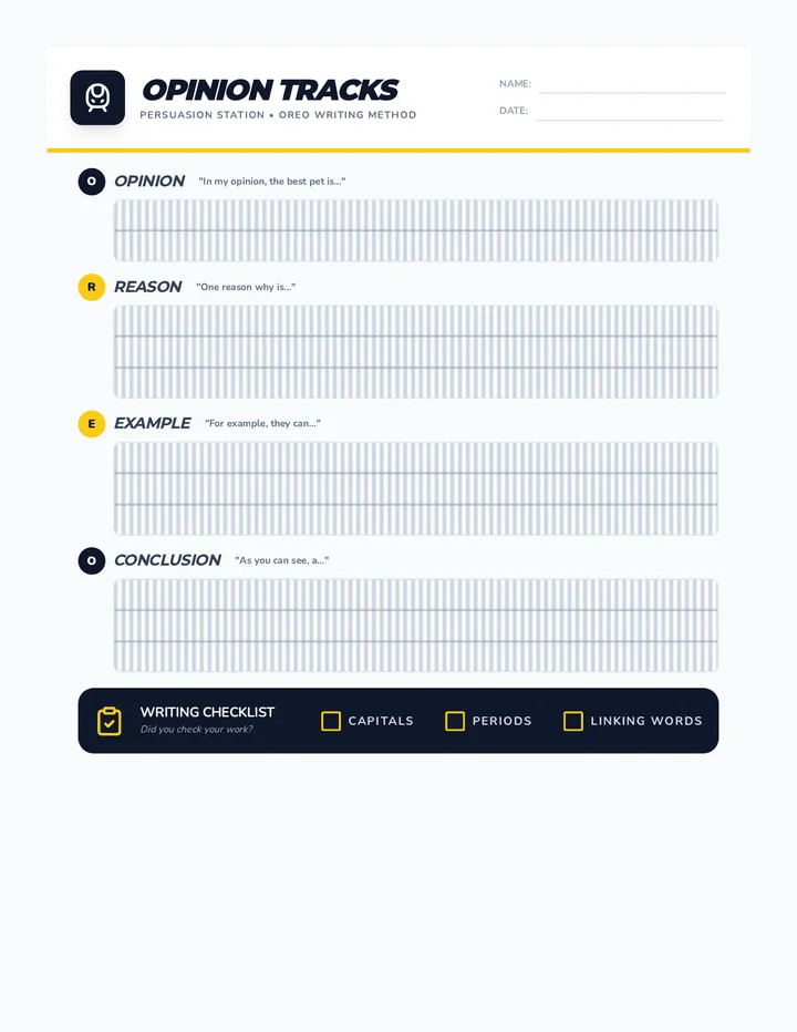Opinion Tracks Worksheet