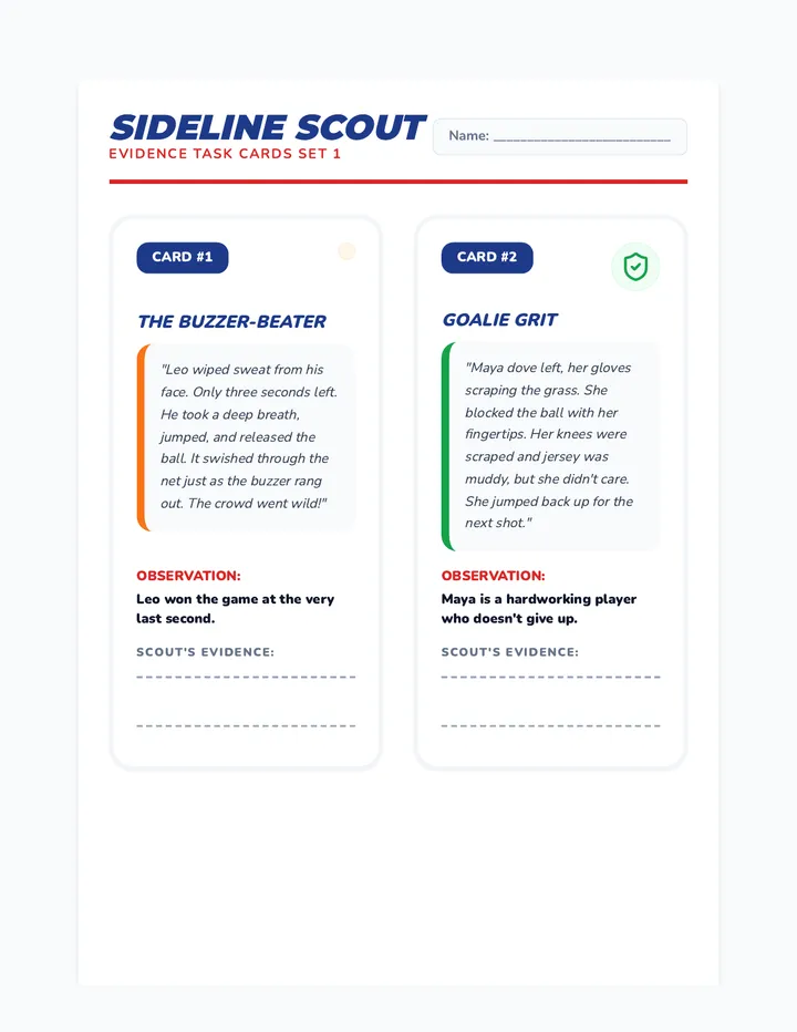 Sideline Scout Cards Worksheet