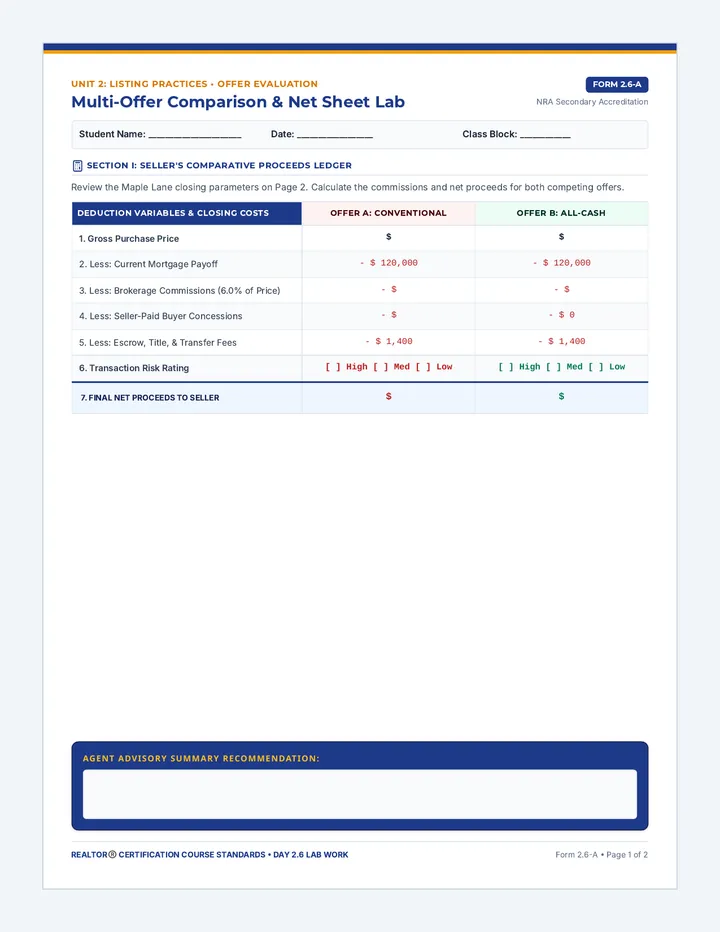 Receiving Offers Worksheet