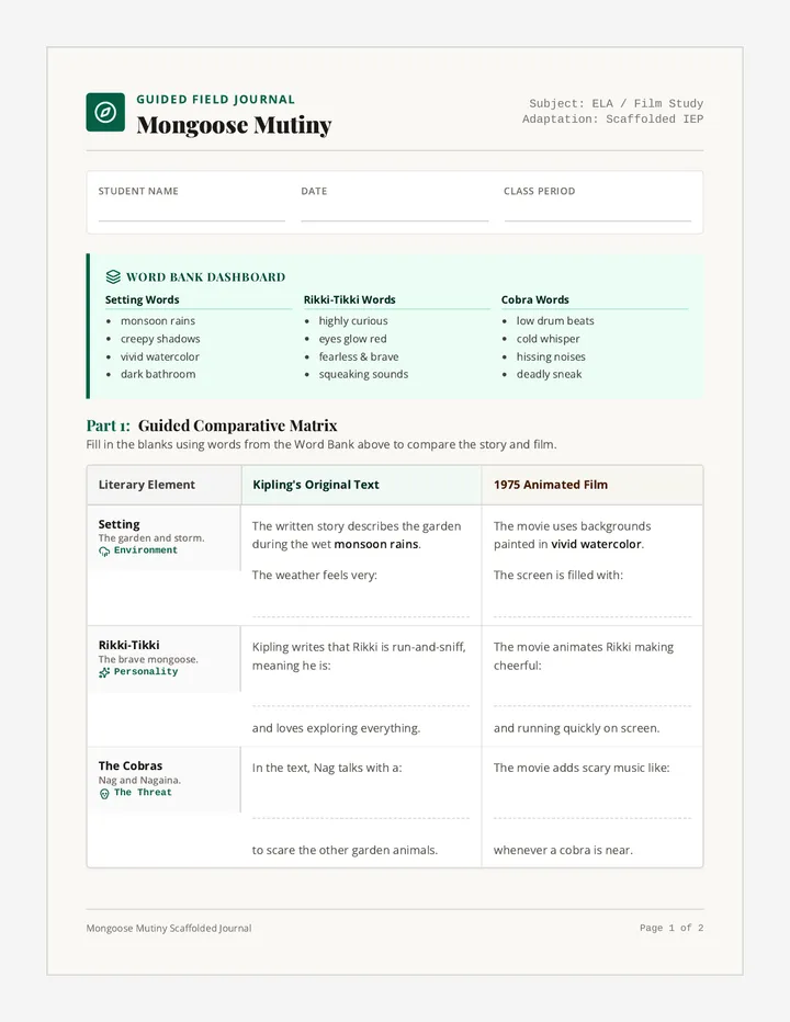 Mongoose Mutiny IEP Worksheet