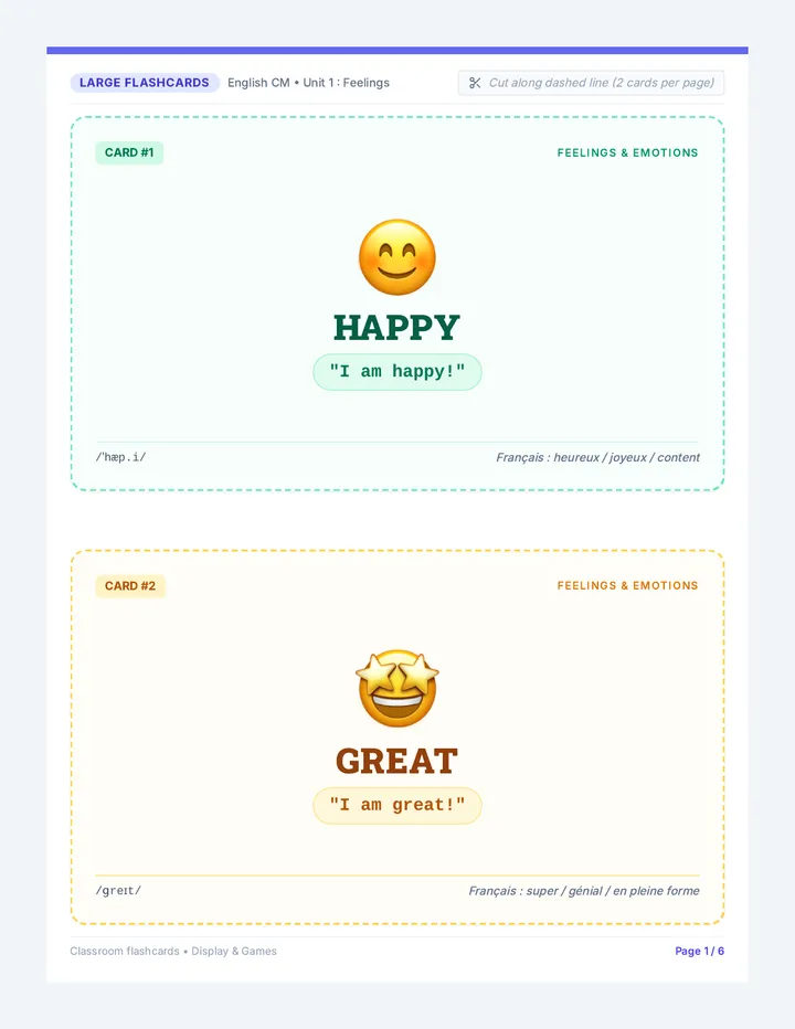 Feelings Flashcards Activity
