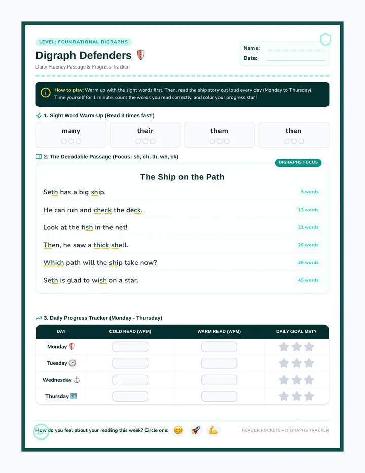 Digraph Tracker Worksheet
