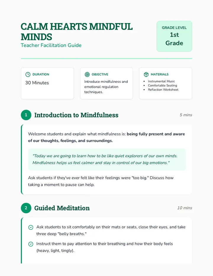 Calm Hearts Teacher Guide