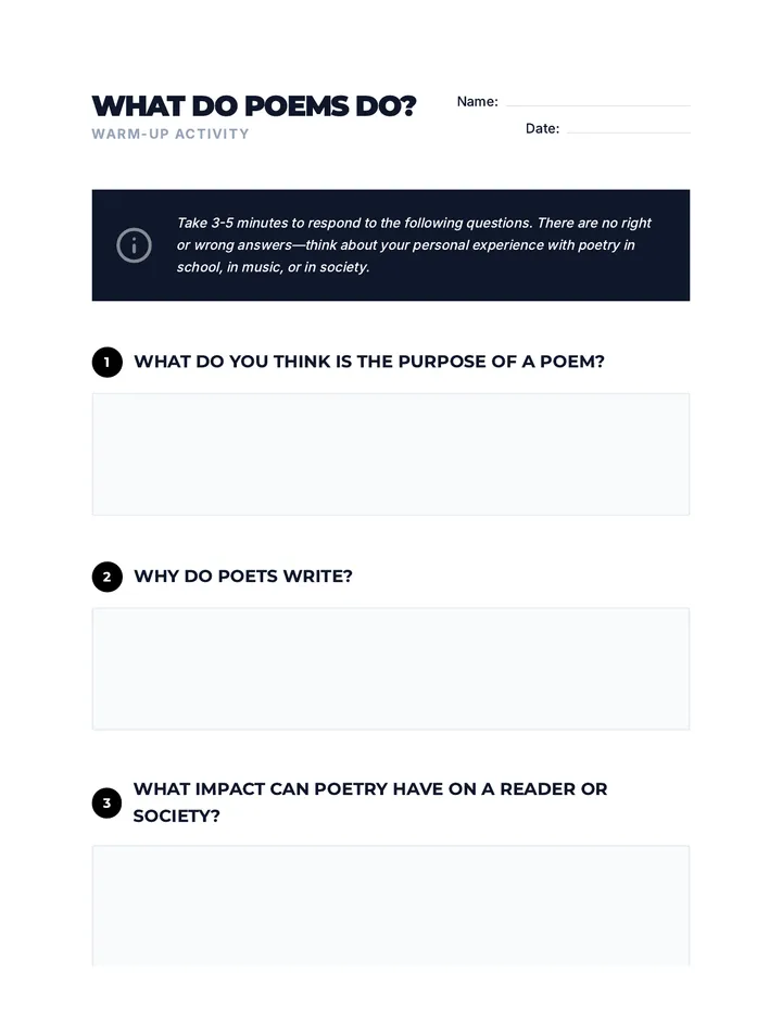 Beyond Humanizing Warm Up Worksheet