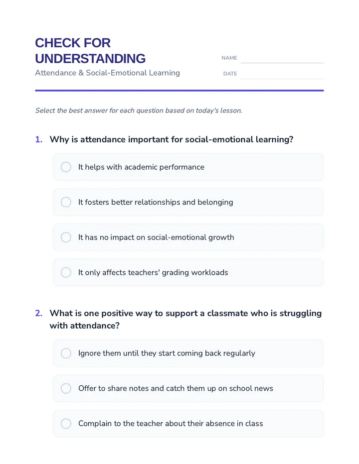Attendance and SEL Quiz