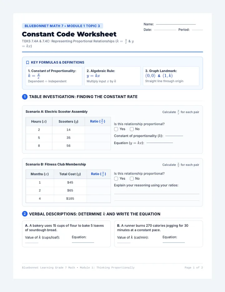 Constant Code Worksheet
