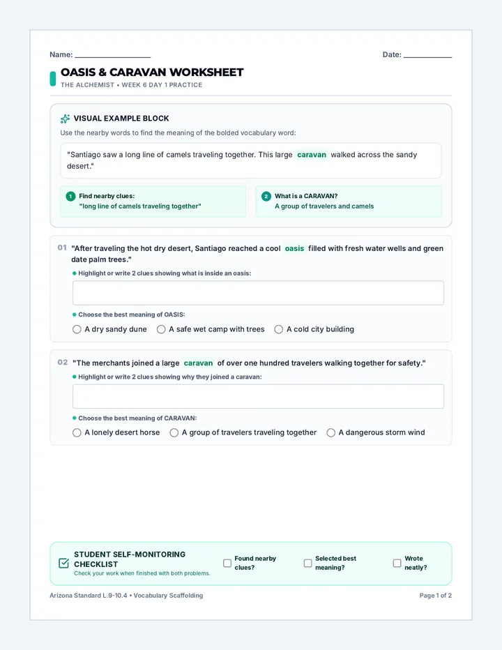 Alchemist Vocab Worksheet