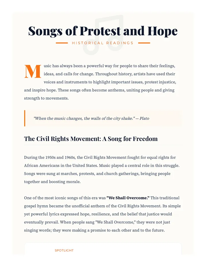 Songs of Protest and Hope Reading