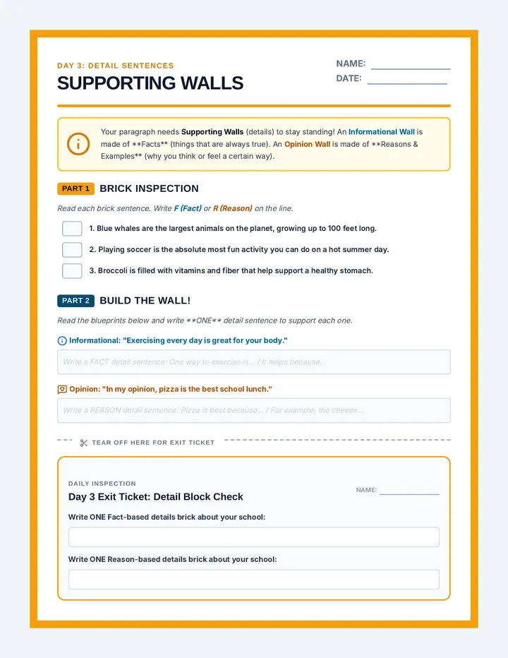 Supporting Walls Worksheet