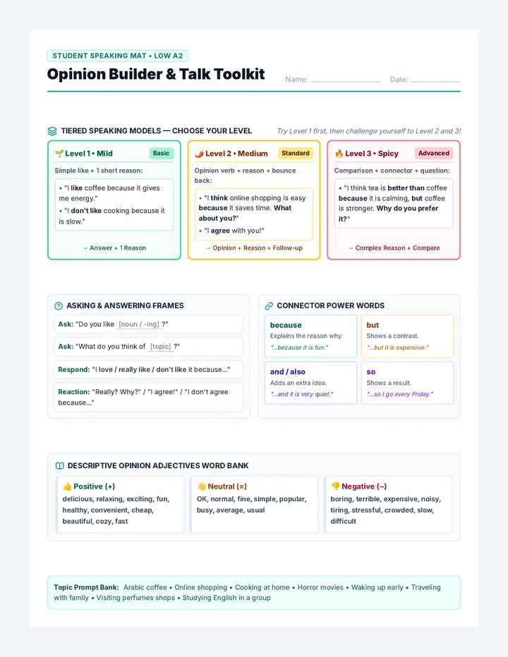 Opinion Builder Scaffolds Handout