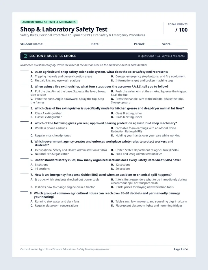 Ag Safety Mastery Exam