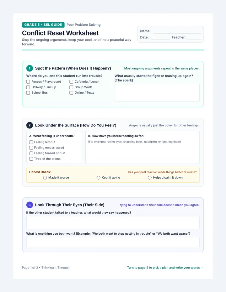 Conflict Reset Worksheet