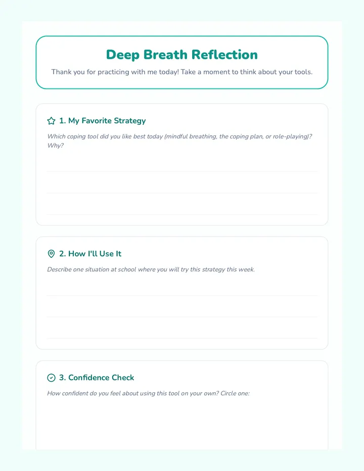 Deep Breath Reflection Sheet