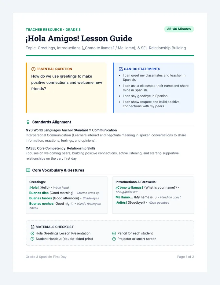 Hola Amigos Teacher Guide