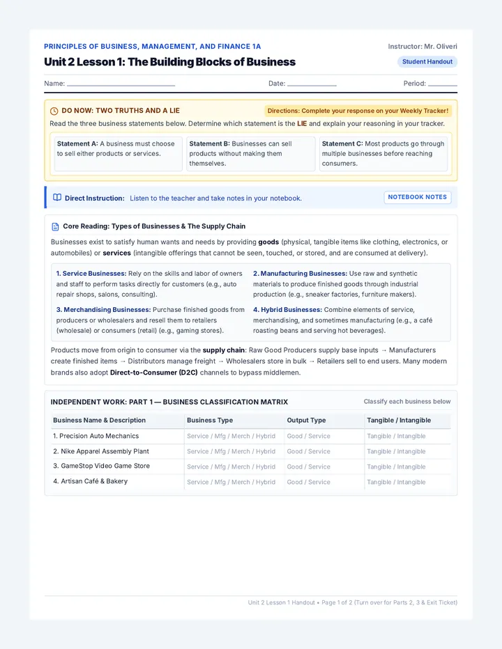 Building Blocks Worksheet
