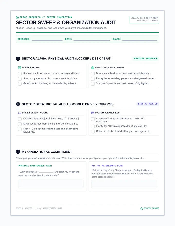 Space Sheriffs Audit Sheet
