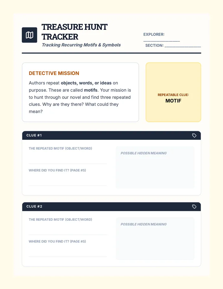 Motif Treasure Hunt Tracker Worksheet